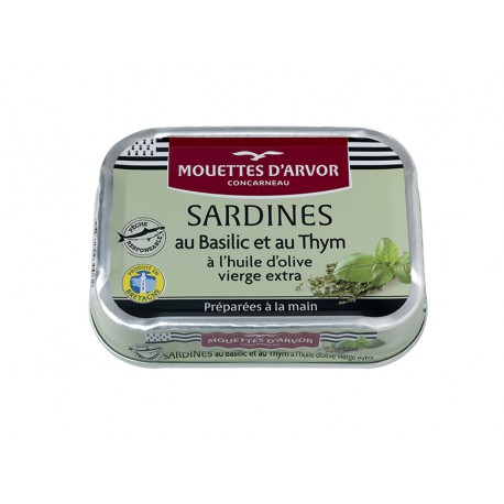 Sardines au basilic et au thym à l'huile d'olive vierge extra