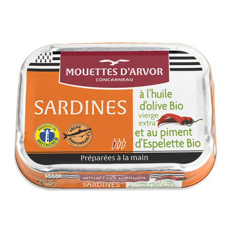 Sardines à l'huile d'olive vierge extra bio et au piment d'Espelette bio